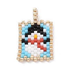 Snowman Christmas Theme Handmade MIYUKI Japanese Seed Loom Pattern Seed Beads, Christmas Theme Rectangle Pendants, Snowman Pattern, 24x15x1.7mm, Hole: 3x2mm