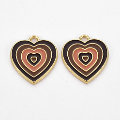 Сиена Подвески из легкого сплава золота с эмалью, без кадмия и без свинца, сердце, цвет охры, 21.5x18.5x1.5 мм, отверстие : 2 мм
