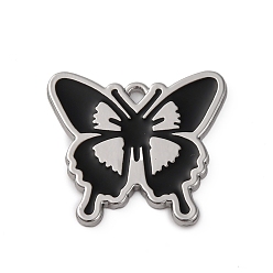 Черный Подвески из эмали и сплава, без свинца и без кадмия, очарование бабочки, платина, чёрные, 20x22x1.5 мм, отверстие : 1.5x1 мм