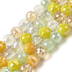 Желтый Стеклянные бусины с гальваническим покрытием , граненые, круглые, желтые, 6 мм, отверстие : 1 мм, около 100 шт / нитка, 21.46 дюйм (54.5 см)