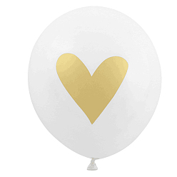 White Round with Gold Tone Heart Latex Valentine's Day Theme Balloons, for Party Festival Home Decorations, White, 304.8mm, about 100pcs/bag