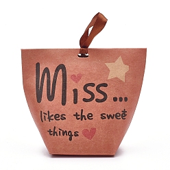 Corail Clair Sacs pliants en papier, avec ruban, mot miss aime les choses douces, corail lumière, 119.3x61.5x100mm