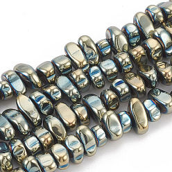 Зеленое Покрытие Гальванизировать немагнитных синтетический гематит бисер пряди, самородки, зеленый покрытием, 5~10x4.5~5.5x4 мм, отверстие : 1 мм, около 105 шт / нитка, 14.9 дюйм