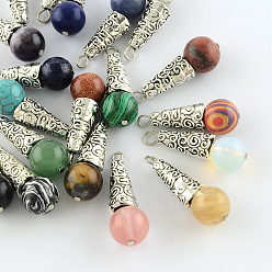 Mixed Stone Natural & Synthetic Mixed Stone Pendants, with Alloy Findings, Antique Silver, Snowcone, 35.5x12.5x12.5mm, Hole: 3mm