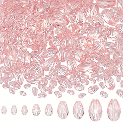 Pink 340шт. 5 стили наборы прозрачных стеклянных бусин, граненые, слеза, розовые, 5~15x3~10 мм, отверстие : 0.5~1.6 мм
