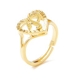 Letter P Регулируемые кольца с алфавитом из настоящей позолоченной латуни 18k, сердце с начальным кольцом обещания для женщин, без кадмия и без свинца, letter.p, размер США 5 1/4 (15.9 мм)