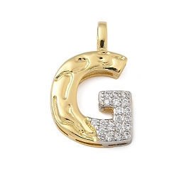 Letter G Латунные микро проложить кубического циркония подвески, без кадмия, без никеля и без свинца, письмо амулеты, реальный 18 k позолоченный, Буква G, 27.5x17x4 мм, отверстие : 5x2.5 мм