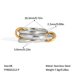 Позолоченный и Цвет Нержавейки Кольца из нержавеющей стали, соединяющиеся между собой, для женщин, настоящее золото и нержавеющая сталь, кольцо 1: 2.2мм, кольцо 2: 3мм, размер США 8 1/4 (18.3 мм)