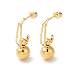 Настоящее золото 18K 304 из нержавеющей стали болтаться серьги, круглый шар, реальный 18 k позолоченный, 29x10 мм