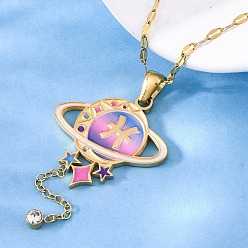 Рыбы 304 ожерелья с подвесками в виде планет и созвездий из нержавеющей стали с перламутровой эмалью, с кристально горный хрусталь, золотые, Рыбы, 15.94 дюйм (40.5 см)