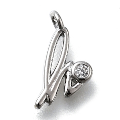 Letter H Латунные микро проложить кубического циркония подвески, письмо амулеты, стойки покрытие, долговечный, без кадмия и без свинца, Письмо ч, 13.5x7x2 мм, отверстие : 1.6 мм