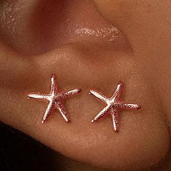 Розовое Золото Серьги-гвоздики из цинкового сплава в форме морской звезды, розовое золото , 10 мм