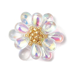 Прозрачный АВ Подвески из прозрачного стекла в форме капли, цветок, с круглыми стеклянными бусинами и бисером и 304 открытыми соединительными кольцами из нержавеющей стали, ясно AB, 24x27x9 мм, отверстие : 2.5 мм