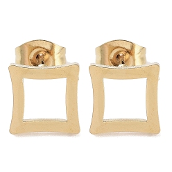 Golden PVD Vacuum Plating 304 Stainless Steel Stud Earrings for Women, Hollow Square, Golden, 8.5x8.5mm