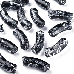Black Transparent Acrylic Beads, Imitation Gemstone, Two Tone, Curved Tube, Black, 36x13.5x11.5mm, Hole: 4mm, about 148pcs/500g