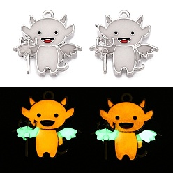 Платина Подвески из эмали и светящегося сплава на тему хэллоуина, светится в темноте, дьявольское очарование, платина, 22x21.5x1.5 мм, отверстие : 1.6 мм