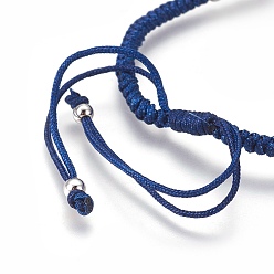 Marine Blue Nylon Cord Braided Bead Bracelets Making, with Brass Beads, Long-Lasting Plated, Real Platinum Plated, Marine Blue, 10-1/4 inch~11-5/8 inch(26~29.6cm)