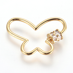 Золотой Латунные микропаве, кубический цирконий, винт, карабин, подвески с замком, для изготовления ожерелий, бабочка, прозрачные, золотые, 25x34.5x2~5.5 мм