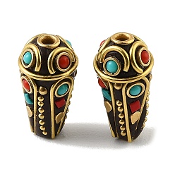 Cone Cuentas hechas a mano de arcilla polimérica indonesia, con resina y turquesa sintética y latón sin chapar, colorido, cono, 21.5x11 mm, agujero: 2 mm