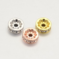 Mixed Color CZ Brass Micro Pave Grade AAA Cubic Zirconia Bead Spacers, Flat Round, Cadmium Free & Nickel Free & Lead Free, Mixed Color, 8x3mm, Hole: 1.7mm