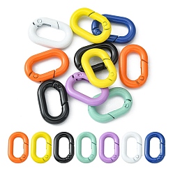 Mixed Color 10Pcs Spray Painted Alloy Spring Gate Rings, Oval Ring, Mixed Color, 25x15.5x4mm, inner diameter: 16x7.5mm