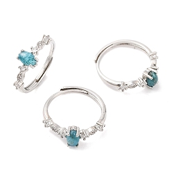 Апатит Регулируемые кольца из натурального апатита «конский глаз», латунное кольцо с прозрачным цирконием для женщин, долговечный, без свинца и без кадмия, платина, внутренний диаметр: 19 мм