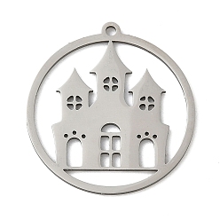 Building 201 подвески из нержавеющей стали, лазерная резка, хэллоуин прелести, цвет нержавеющей стали, здание, 25.5x23.5~24x1 мм, отверстие : 1.5 мм