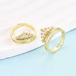 Настоящее золото 18K Манжеты из латуни с микро паве кубический цирконий для женщин, корона, реальный 18 k позолоченный, 10~11 мм, внутренний диаметр: 17 мм