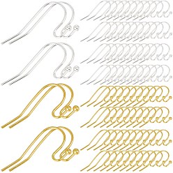 Золотой & Цвет Нержавеющей Стали 200 шт. 2 стили 304 крючки для сережек из нержавеющей стали, провод уха, золотые и нержавеющая сталь цвет, 20~21x12x1.8~2 мм, 21~22 датчик, штифты : 0.6~0.7 мм, 100 шт / стиль