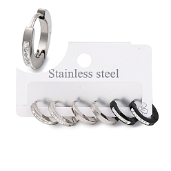 Нержавеющая Сталь Цвет 3 пары 3 стили 304 серьги-кольца из нержавеющей стали со стразами и глиной для женщин, цвет нержавеющей стали, 13x2 мм, 1 пара / стиль