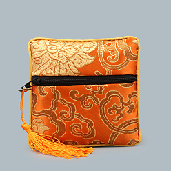 Шоколадный Квадратные тканевые мешочки на молнии в китайском стиле, с кисточками случайного цвета и благоприятным рисунком облаков, цвет шоколада, 12~13x12~13 см