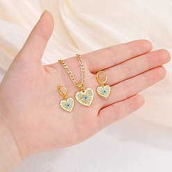 Золотой Сердце с рисунком глаза 304 ожерелье с подвеской из нержавеющей стали с микропаве из кубического циркония и комплект из серег-колец, золотые, 400 мм и 32x14.9 мм