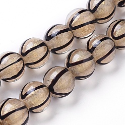 Черный Бусы лэмпворк ручной работы, Золотой порошок, круглые, чёрные, 12x11~11.5 мм, отверстие : 1.6 мм, около 30 шт / нитка, 13.1 дюйм (33.5 см)