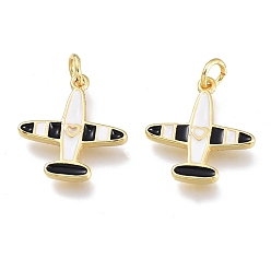 Золотой Латунь эмаль прелести, с целью перехода в кольце, самолет, золотые, 13.5x12.5x1.5 мм, отверстие: 1.5 мм, переходные кольца: 3.5x0.8 мм