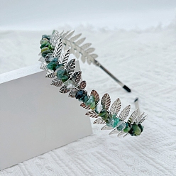 Мосс Агат Резинки для волос из кусочков натурального мохового агата, аксессуары для волос для невесты, с металлическим обручем для волос, 150x125x35 мм