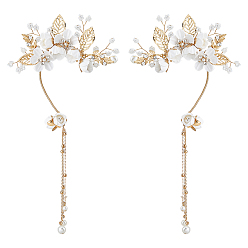 Golden 2Pcs 2 Styles Flower Crystal Rhinestone & Plastic Pearl Cuff Earrings, Golden, 190x80~94x16mm, 1pc/style