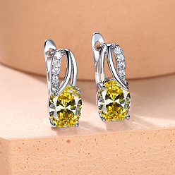 Желтый Латунь кубического циркония серьги стержня, овальные, платина, желтые, 16x13 мм