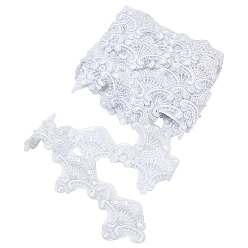 Blanc 5yards de ruban de dentelle à fleurs en polyester, coupe de fleurs pour la décoration de robe de mariée, avec perle d'imitation, blanc, 2-3/8 pouces (60 mm)
