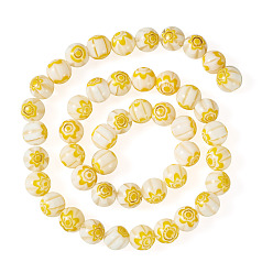 Or 1brins de perles de verre rondes millefiori, or, 8mm, Trou: 1mm, Environ 48 pcs/chapelet