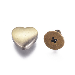 Brushed Antique Bronze Heart Shape Alloy Decoration Screwback Stud Rivets, for Belt Clothes Purse Handbag Leather Craft, DIY Handmade Accessories, Brushed Antique Bronze, 10x10x8.5mm