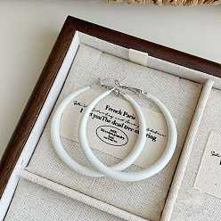 Белый Серьги-кольца из эпоксидного сплава, платина, белые, 50 мм