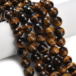 Тигровый глаз Природных тигровый глаз бисер нитей, граненые, круглые, 12 мм, отверстие : 1.2 мм, около 32~33 шт / нитка, 14.76~15.16'' (37.5~38.5 см)