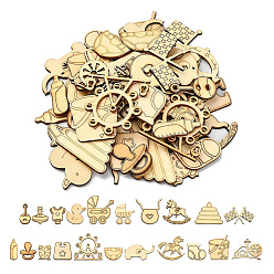 Фора 50шт незаконченные срезы дерева художественные подвески чипсы, для подвешивания подарочных бирок своими руками, детская тема, разнообразные, оранжевые, 2~4.2x1.24 см, отверстие : 47x0.23~0.25 мм