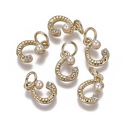 Letter C Латунь прелести, с фианитами и оболочки жемчужиной шарик, буквы, золотые, прозрачные, letter.c, 9.5~11x3.5~10.8x3~3.5 мм, отверстие : 3.5 мм