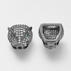 Gunmetal Brass Micro Pave Cubic Zirconia Beads, Animal, Gunmetal, 13.5x14x9mm, Hole: 4x7mm