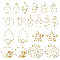 Light Gold Rack Plating Alloy Links Connectors & Pendants & Open Back Bezel Cabochons, Cadmium Free & Lead Free, Mixed Shapes, Light Gold, 40pcs/box