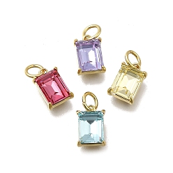 (52) Непрозрачная лаванда Прямоугольный латунный со стеклянными подвесками, одиночные каменные прелести, без кадмия и без свинца, долговечный, стойки покрытие, реальный 18 k позолоченный, разноцветные, 10.5x7x4.5 мм, отверстие : 3.5 мм