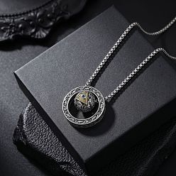Oro & Acero Inoxidable Color Religión 201 Collares con colgante de doble anillo giratorio con hebilla de la paz y ojo que todo lo ve de acero inoxidable para hombres, acero color oro y acero, 23.62 pulgada (60 cm)