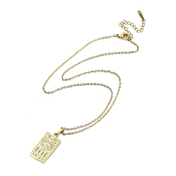 Aries Rectangle with Twelve Constellations Pendant Necklaces, 304 Stainless Steel Cable Chains Necklaces, Golden, Aries, 15.98 inch(40.6cm)