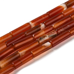 Седло Коричневый Природный агат бисер нитей, колонка, окрашенная и подогревом, седло коричневый, 13~14x4 мм, отверстие : 1 мм, около 28 шт / нитка, 15.12'' (38.4 см)